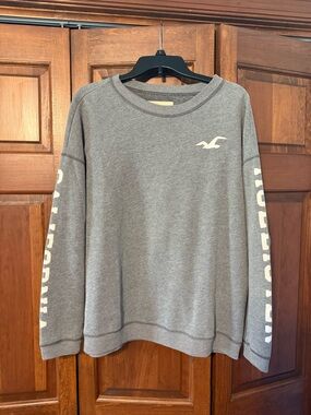 Hollister Gray Sweatshirt with White Logo & Sleeve Text